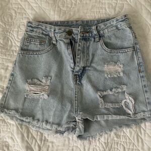 SHEIN Light Blue Ripped Jean Shorts